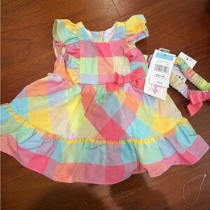 Bonnie Jean Multicolor Plaid Dress with Bow Accents